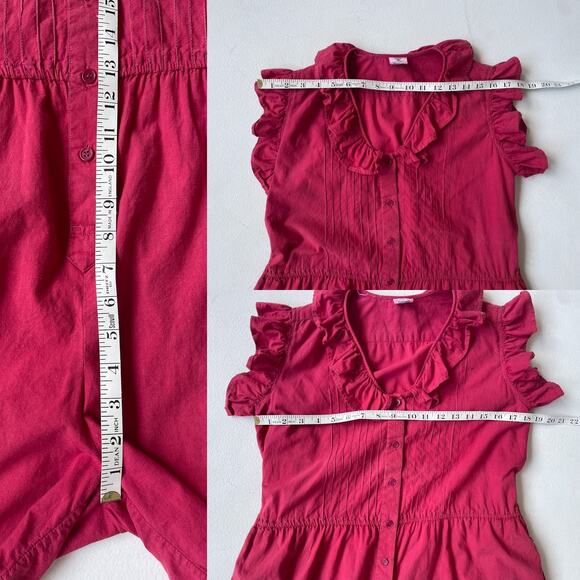 Vtg 70's Red ruffle Button Up Romper Size M Shorts Made in India Boho Retro - Picture 6 of 10